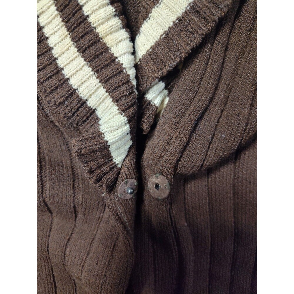 Vintage 1970s Knit Duster Skirt Cardigan Sweater Belted Varsity Collegiate Set - Picture 10 of 16
